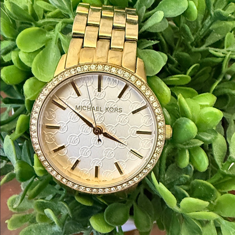 Michael Kors Gold-Tone Watch with Crystal Bezel